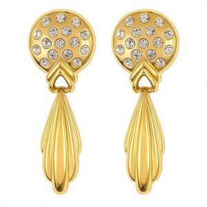 Vintage Art Deco Gold and Crystal Drop Statement Earrings
